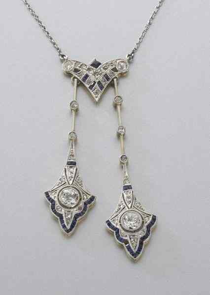 Appraisal: Victorian plat gold diamond sapphire pendantmounted with old European cut