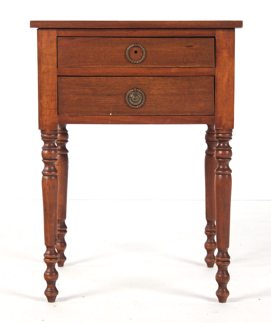 Appraisal: George IV walnut two-drawer worktable turned legs in H in