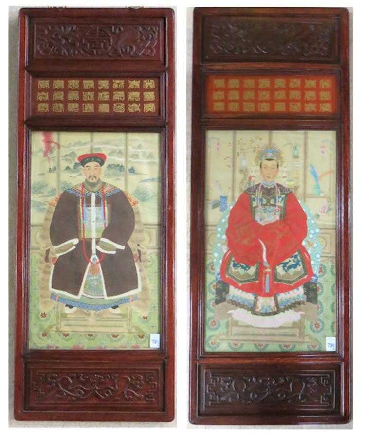 Appraisal: PAIR OF CHINESE EMPEROR AND EMPRESS PAINTINGS ON SILK in