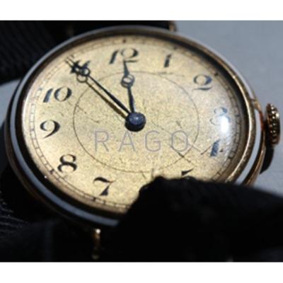 Appraisal: ENAMELED GOLD WRISTWATCH ca Radial violet guilloche and white enameled