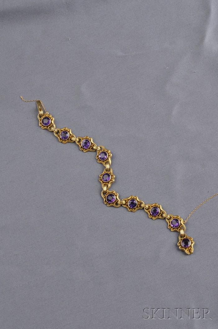 Appraisal: Art Nouveau kt Gold and Amethyst Bracelet Sloan Co bezel-set