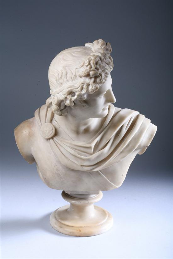 Appraisal: ITALIAN CARVED ALABASTER BUST OF THE APOLLO BELVEDERE late th