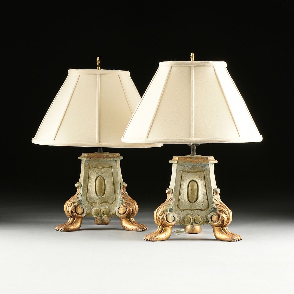 Appraisal: A PAIR OF ITALIAN BAROQUE STYLE GILT PAINTED WOOD CANDLESTICK