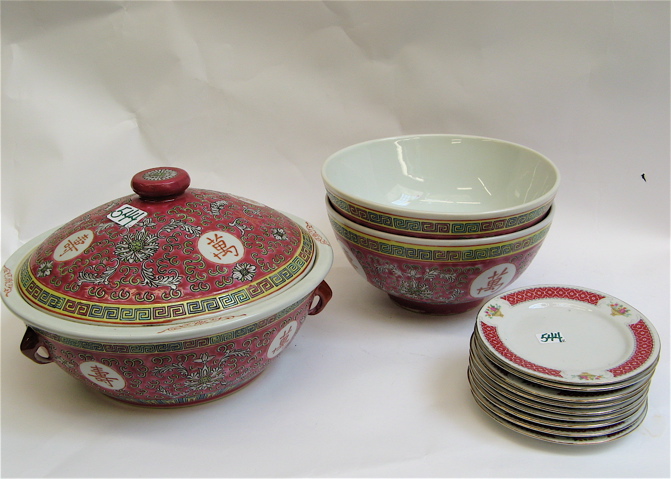 Appraisal: TWELVE CHINESE GLAZED POTTERY TABLEWARE PIECES in complementary colors and