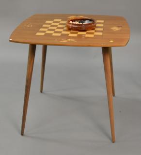 Appraisal: Inlaid game table on wooden pencil legs ht in top