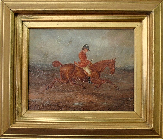 Appraisal: - Oil on canvas painting of a foxhunter riding through