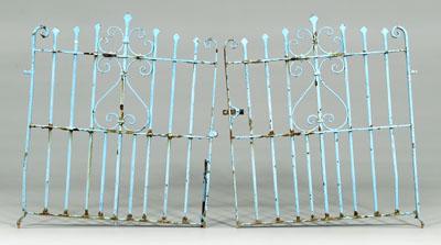 Appraisal: Pair blue-painted wrought iron gates scrolled end braces and central