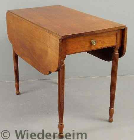 Appraisal: Sheraton mahogany Pembroke table c with shaped leaves single drawer