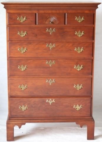 Appraisal: CHERRY ELDRED WHEELER TALL CHEST WITH FANCARVING GRADUATED DRAWERS ON