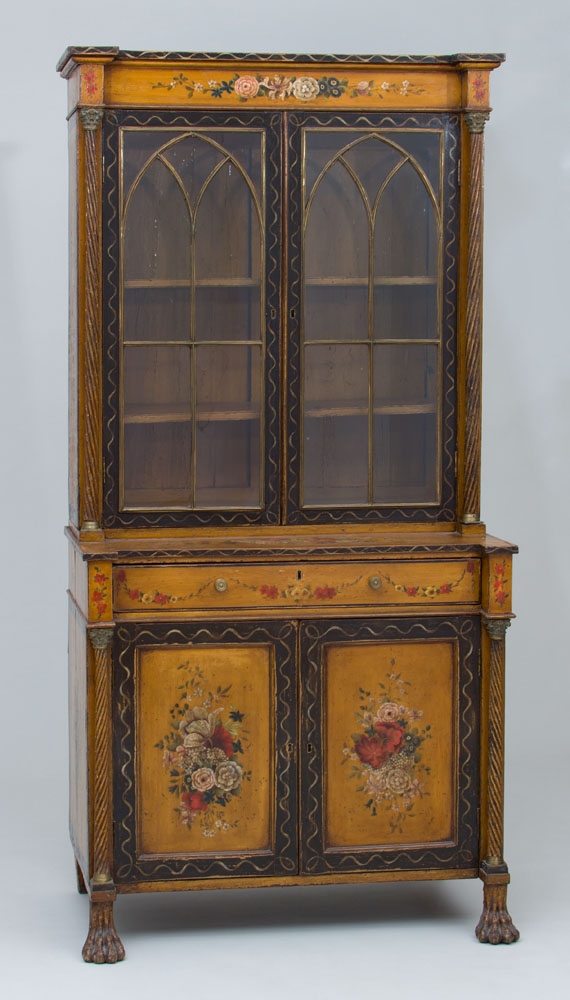 Appraisal: REGENCY PAINTED SECRETARY BOOKCASE In two parts the frieze drawer