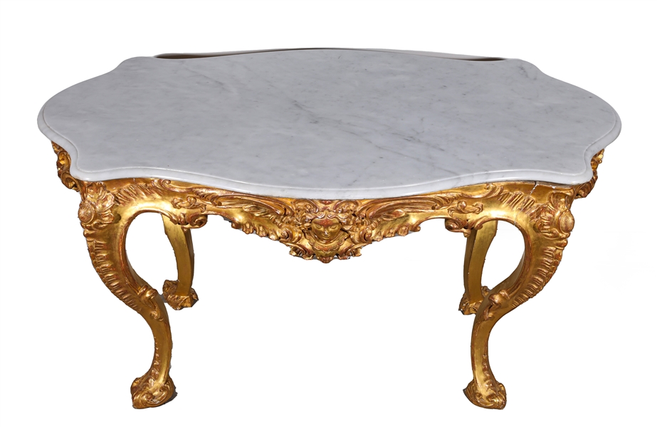 Appraisal: Antique th century giltwood continental table base with putti detail