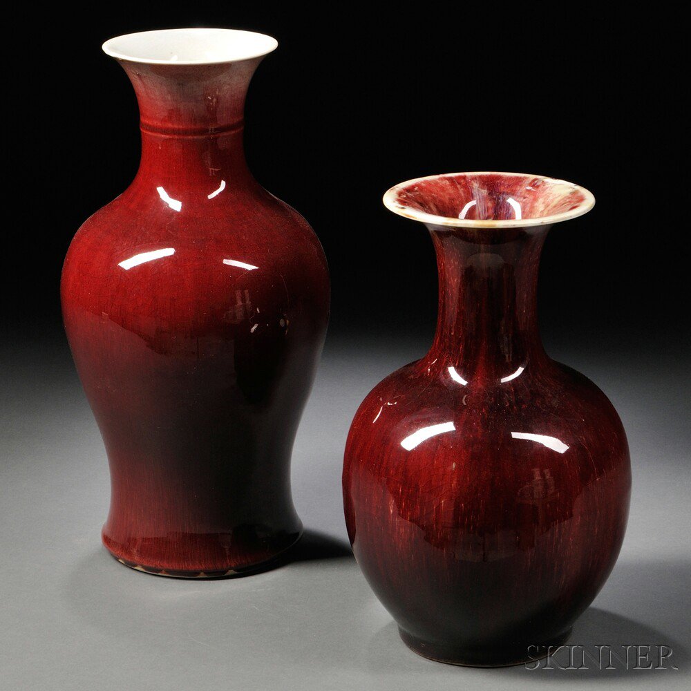 Appraisal: Two Flambe Vases China both with a deep red glaze