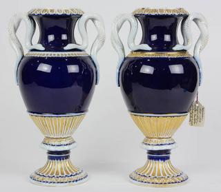 Appraisal: Pair of Meissen urns in the Neoclassical taste having gadrooned