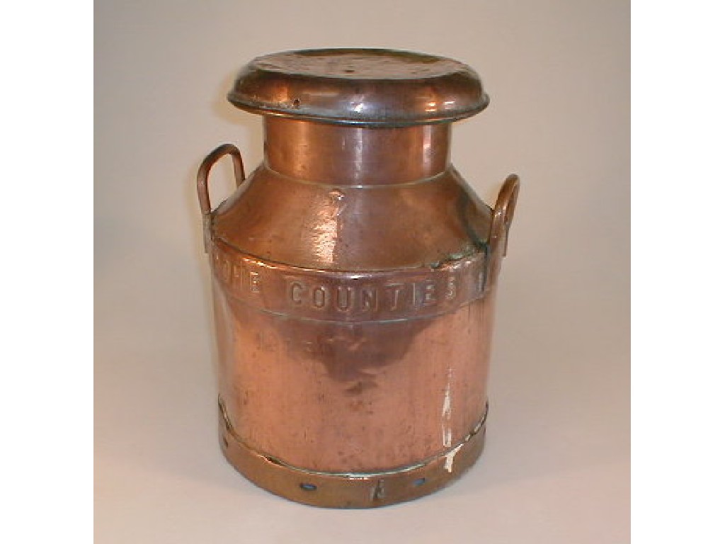 Appraisal: A small coppered milk churn marked Home Counties Trowbridge