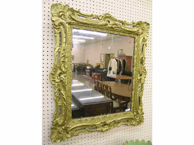 Appraisal: Antique carved gesso gold mirror x solid wood hand carved