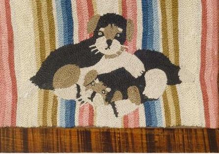 Appraisal: AMERICAN YARN-SEWN PICTURE OF TWO PUPPIES In a painted and