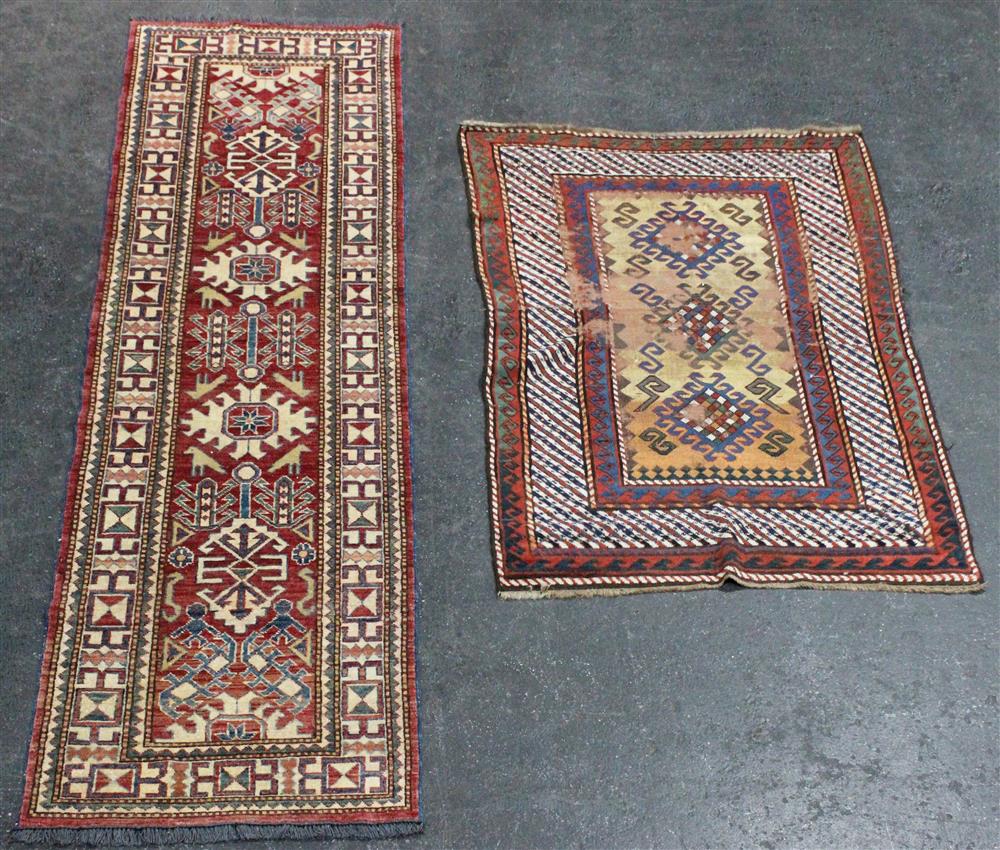 Appraisal: TWO GEOMETRIC DESIGN TRIBAL RUGS INCLUDING A RUNNER both rugs