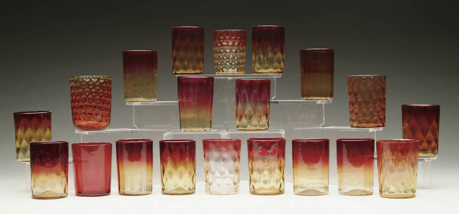 Appraisal: TWENTY AMBERINA TUMBLERS Twenty Amberina tumblers in various patterns and