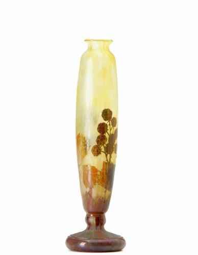 Appraisal: DAUM Acid-etched and enameled solifleur bud vase patterned with blackberries