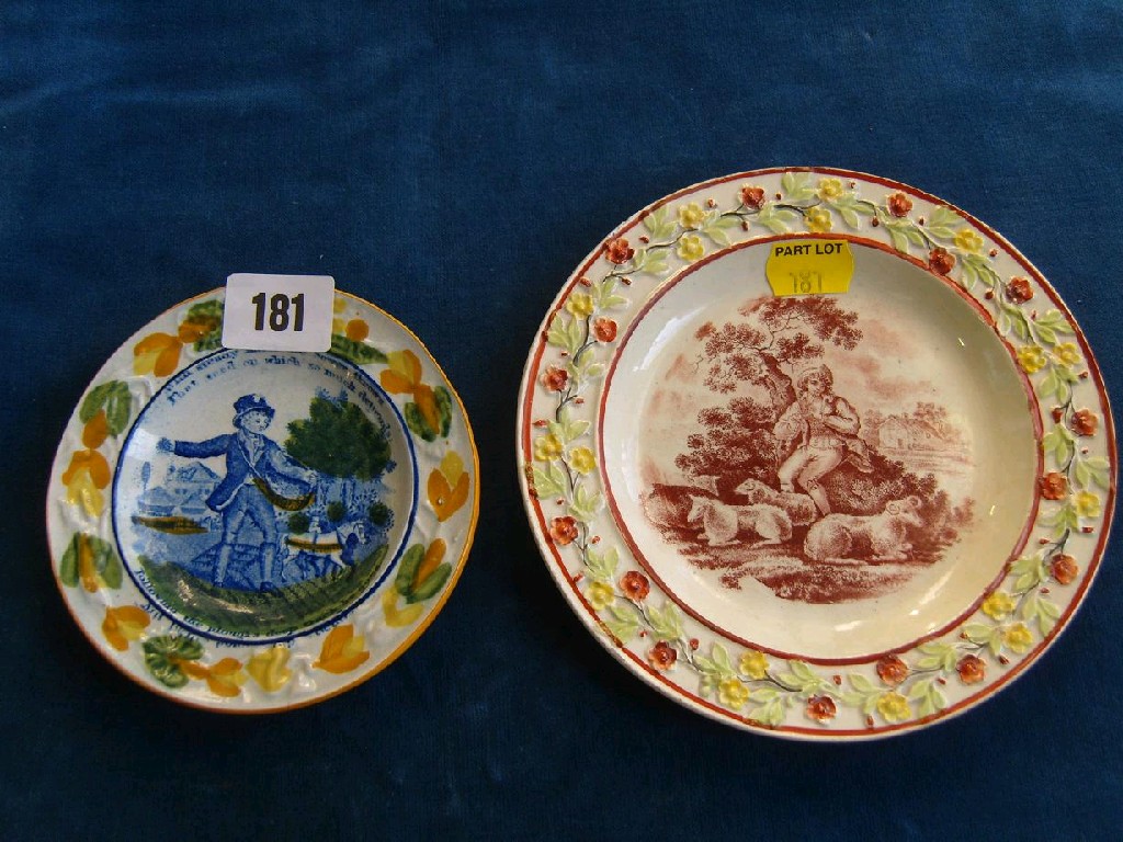 Appraisal: Two early th century child's plates one with printed blue