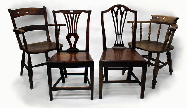 Appraisal: A TH CENTURY ASH AND ELM SMOKERS BOW ARMCHAIR with