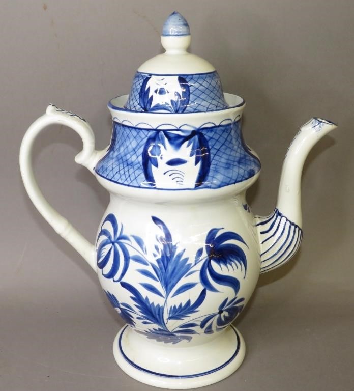 Appraisal: TALL PEARLWARE DOME TOP TEAPOTca pearlware dome top bulbous teapot