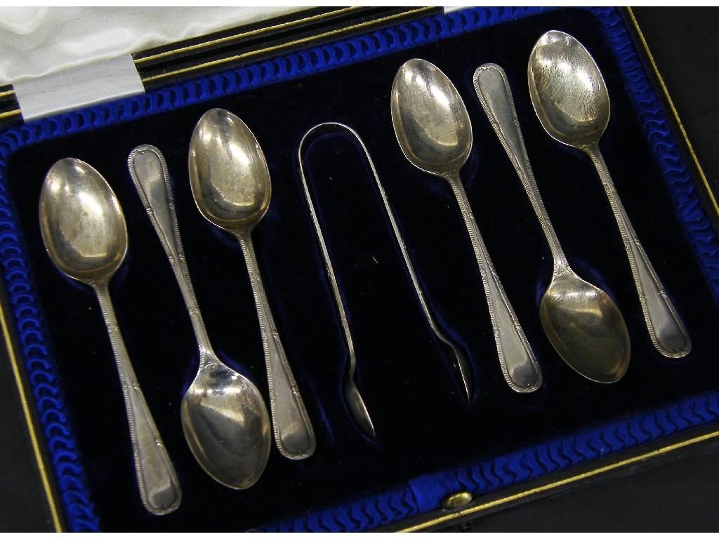 Appraisal: George V cased suite of six silver teaspoons and sugar