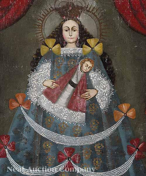 Appraisal: Spanish Colonial School th c Retablo of the Virgin and