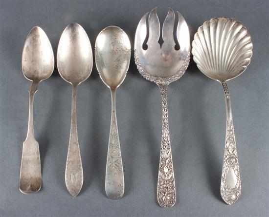 Appraisal: Five American sterling silver serving pieces in various patterns th