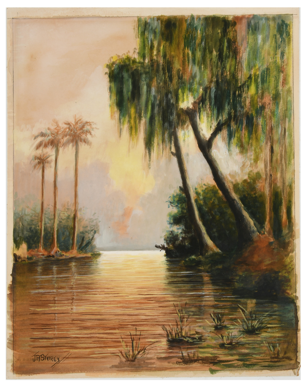 Appraisal: STOREY J A American th Century River Scene with Palms