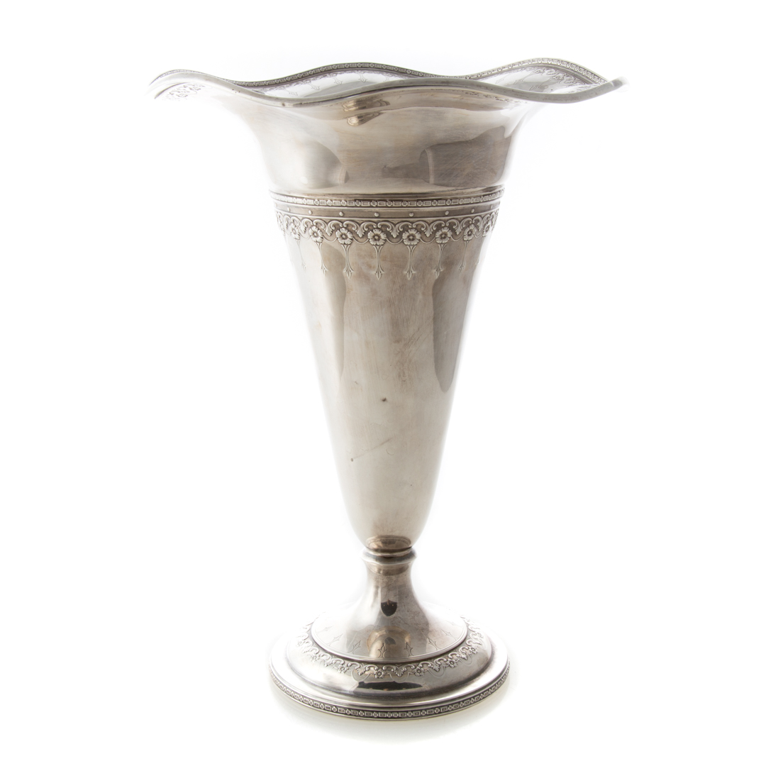 Appraisal: Neoclassical style weighted sterling trumpet vase by Watson model in