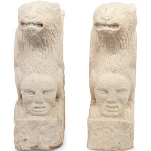 Appraisal: A Pair of Gothic Style Carved Marble Ornaments Height x