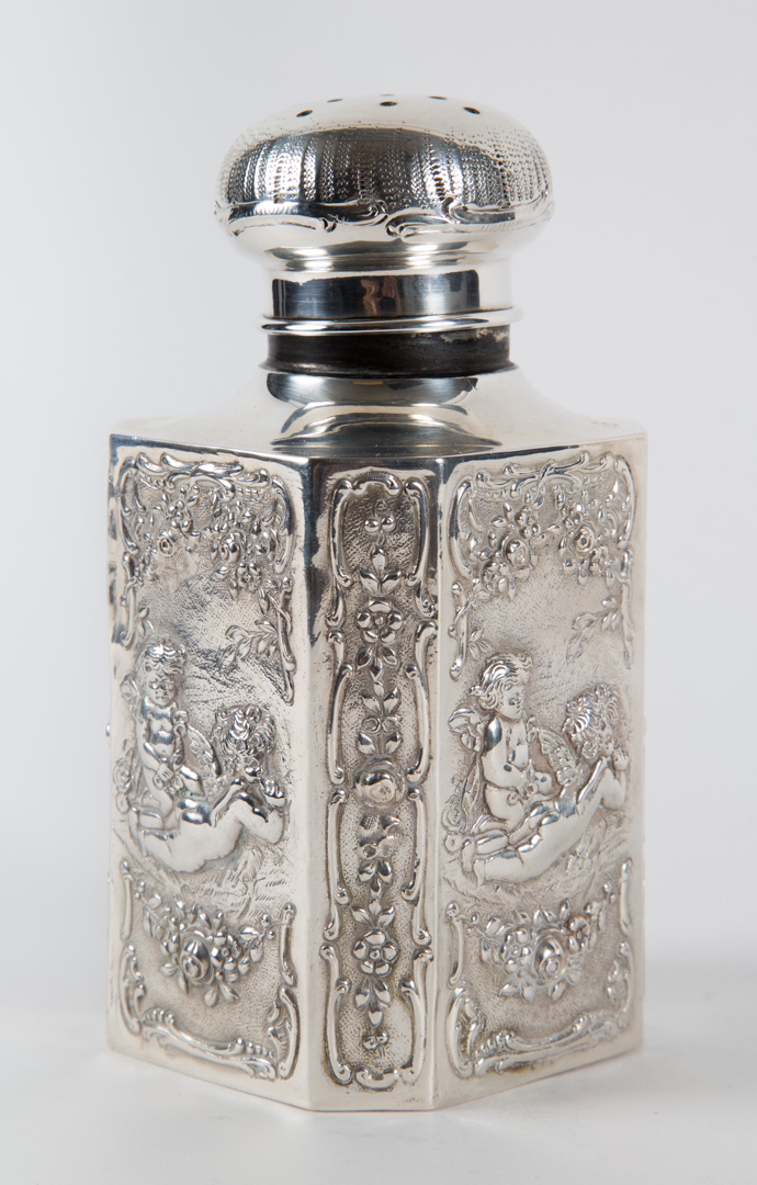 Appraisal: Rococo style German silver caster in H ozt