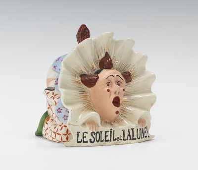 Appraisal: Le Soleil et La Lune Clown Figural Tobacco Jar Clear