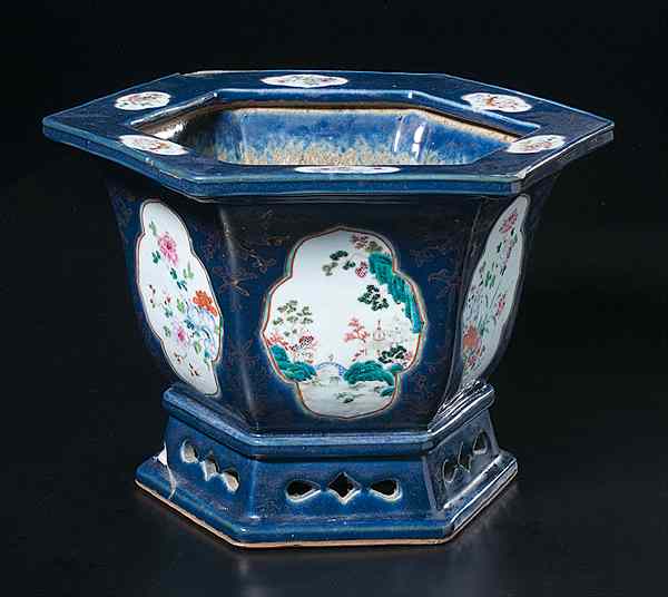 Appraisal: Chinese Planter Chinese a ceramic hexagonal planter each side with