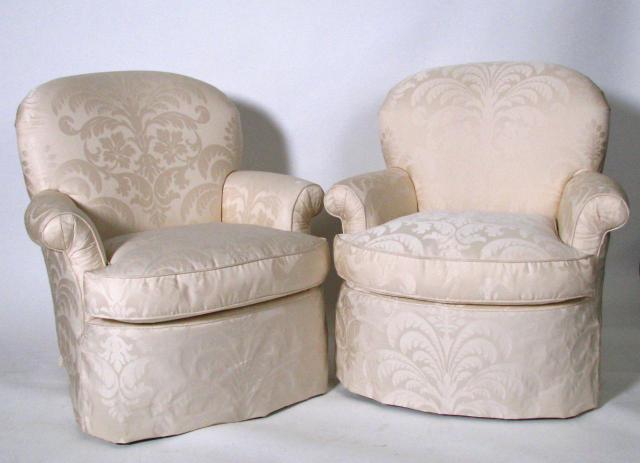 Appraisal: Pair of Century brocade upholstered arm chairs with tufted button