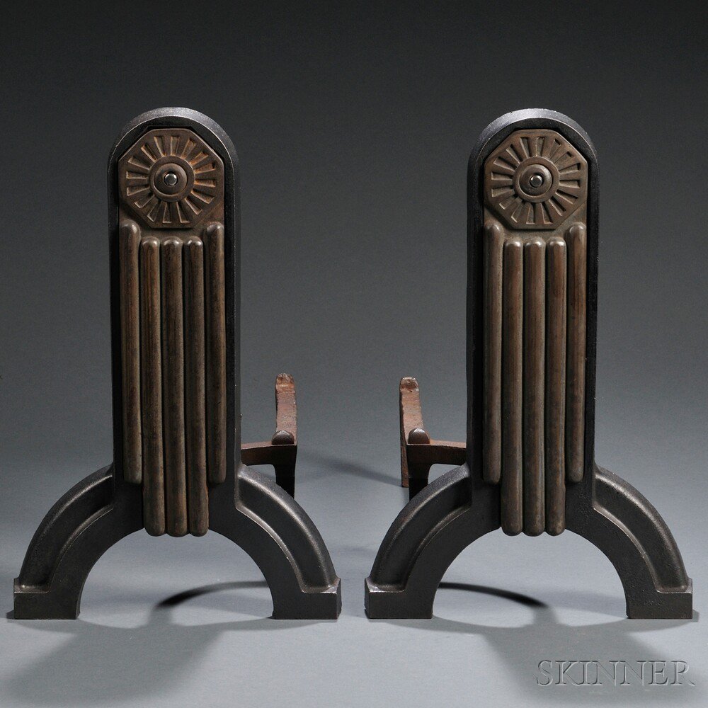 Appraisal: Pair of Art Deco Andirons Cast iron United States early