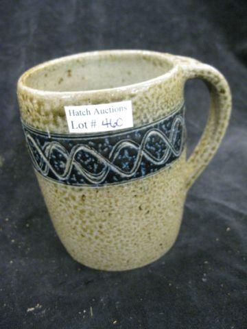 Appraisal: Jugtown Pottery Mug cobalt band salt glaze excellent