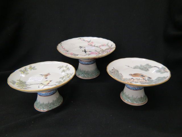 Appraisal: Chinese Porcelain Compotes various bird foliage scenes bats on underside