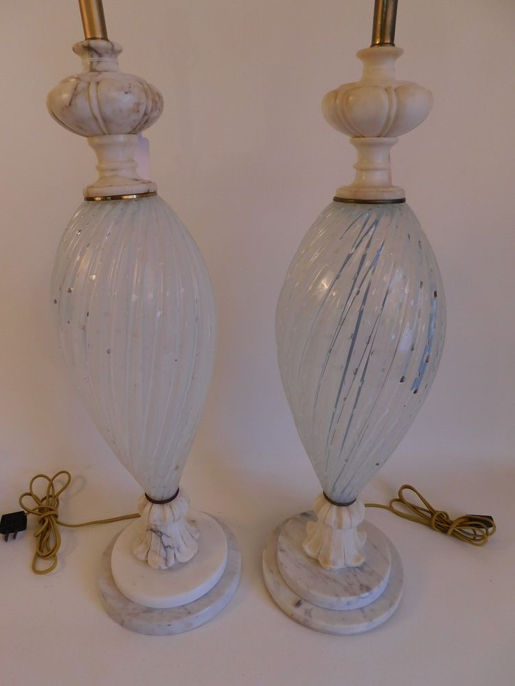 Appraisal: PAIR ITALIAN OPAL GLASS MARBLE LAMPS Pr of large old