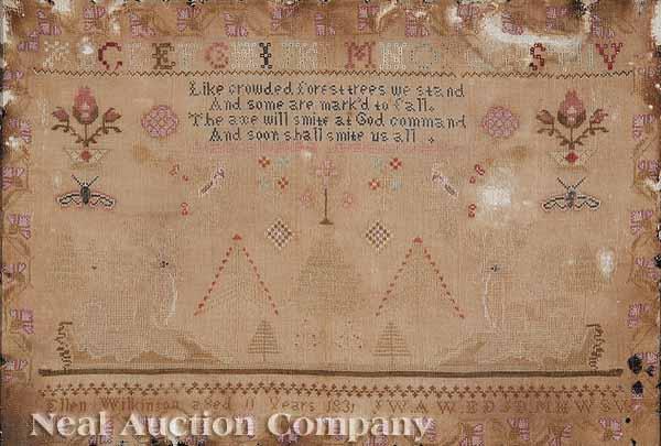 Appraisal: A Regency Needlework Sampler English silk and wool on linen