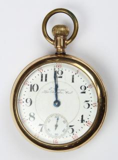 Appraisal: Gold-filled open face pocketwatch Dial round white tri-level black Arabic