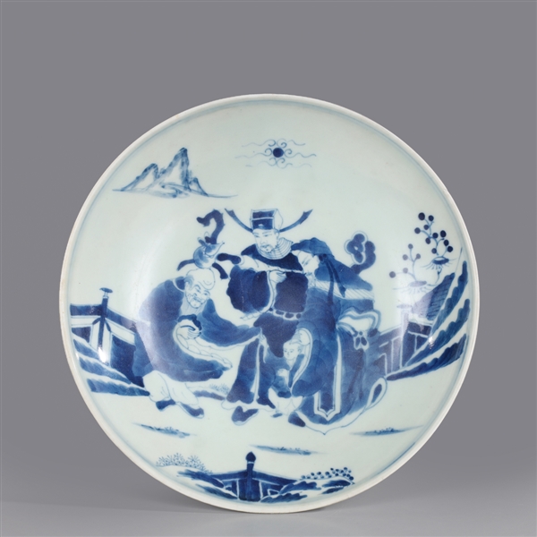 Appraisal: Chinese blue and white porcelain dish with figures to interior