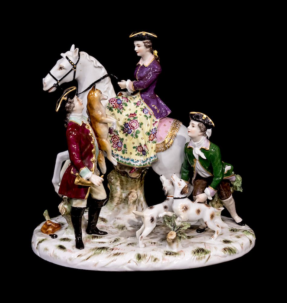 Appraisal: A Large Volkstedt-Rudolstadt Porcelain of a Huntswoman A Large Volkstedt-Rudolstadt