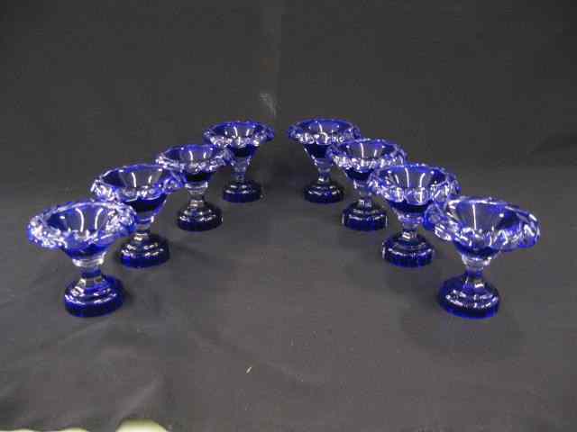 Appraisal: Set of Cobalt Cut-to-Clear Salt Cellars large pedestal bases fold