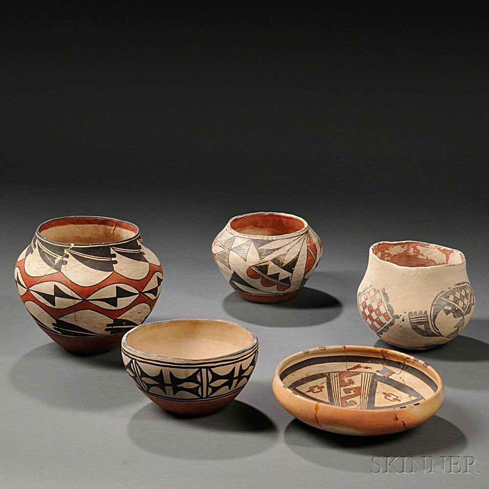 Appraisal: Five Southwest Pottery Items from various pueblos the larger Acoma