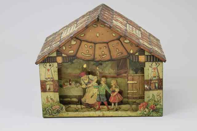 Appraisal: UNUSUAL HANSEL AND GRETEL TINPLATE CONTAINER c probably German Lithographed