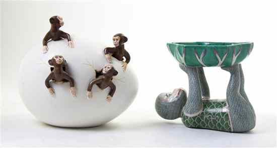 Appraisal: A Ceramic Figural Jardiniere depicting a monkey on his back