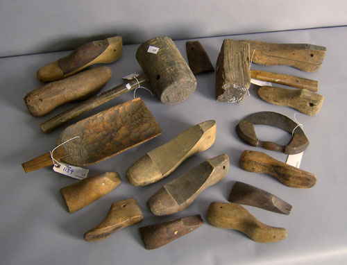 Appraisal: Woodenware to include cobbler forms mallets scoop and dicer