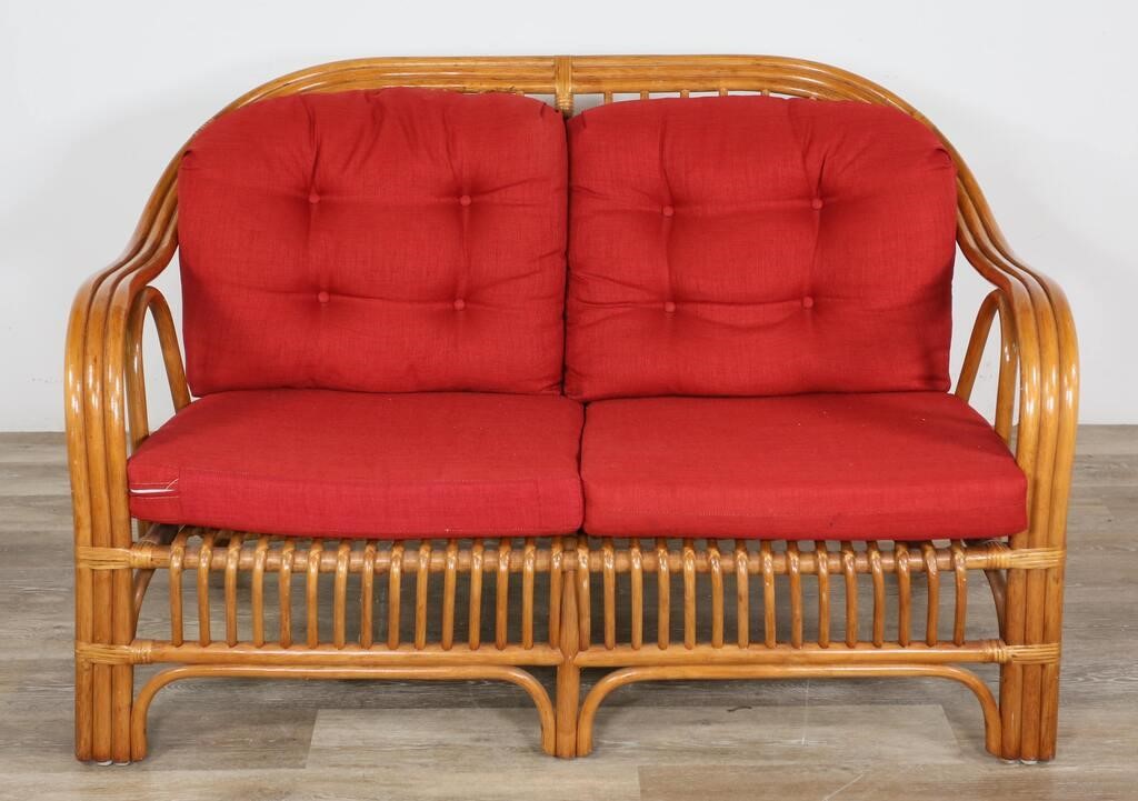 Appraisal: Mid Century Modern bamboo rattan settee th century Bentwood rattan